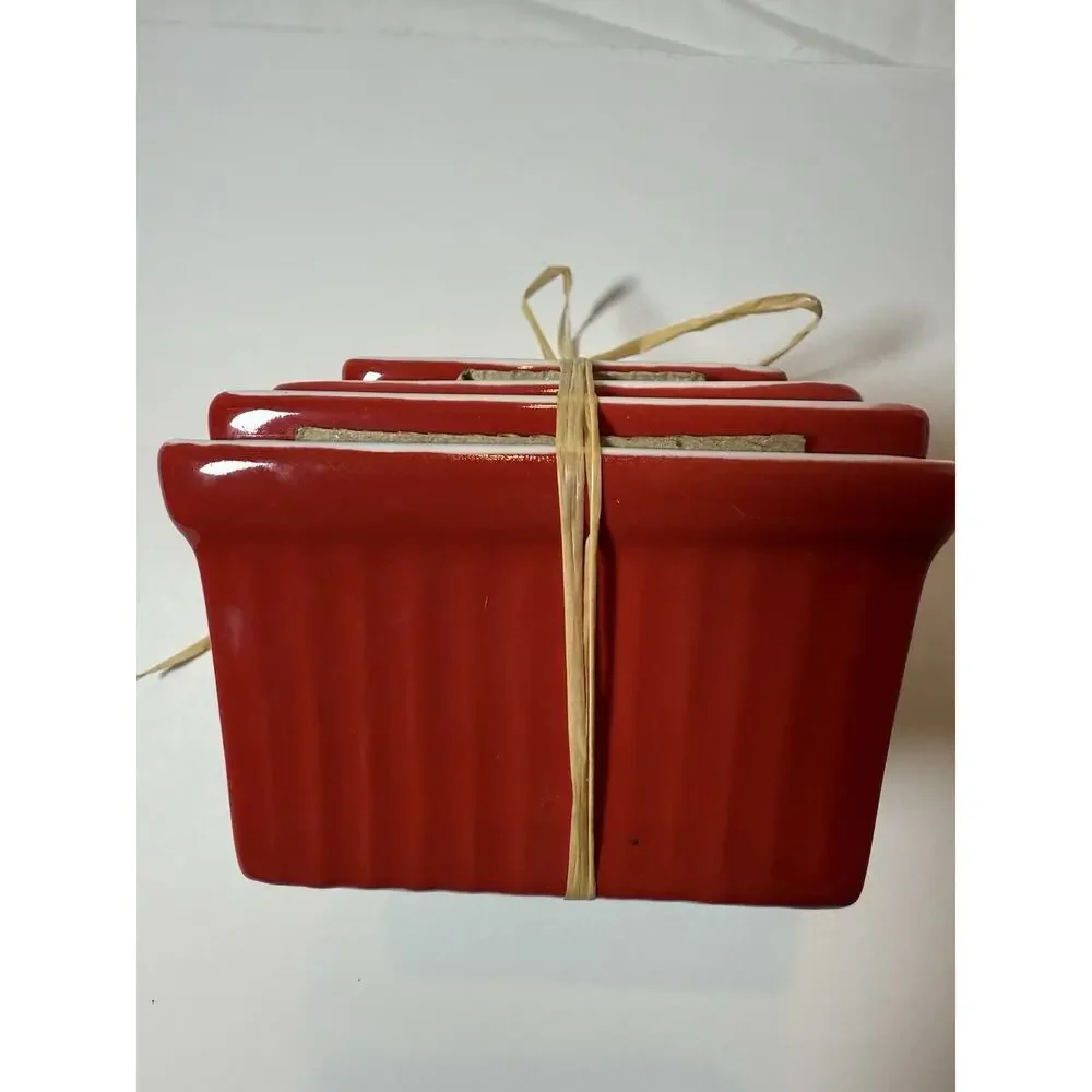 BIA Ceramic Square Ramekin Set Red White Oven Safe Four-Piece